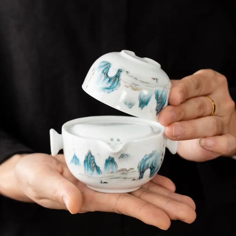 Chinese pattern ceramic travel tea set 1 cup+1 pot,tea cup teapot Teaware teapot kettle porcelain travel elegant gaiwan tea cup