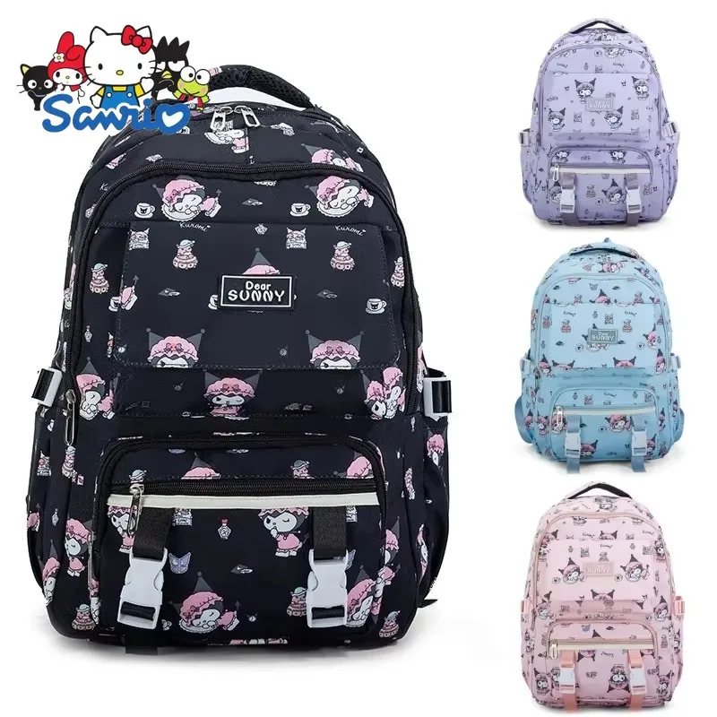 

Sanrio Kuromi School Bag Cute Cartoon Anime Backpack Simple Large Capacity Double Pocket Kawaii Student Square Backpack Girls