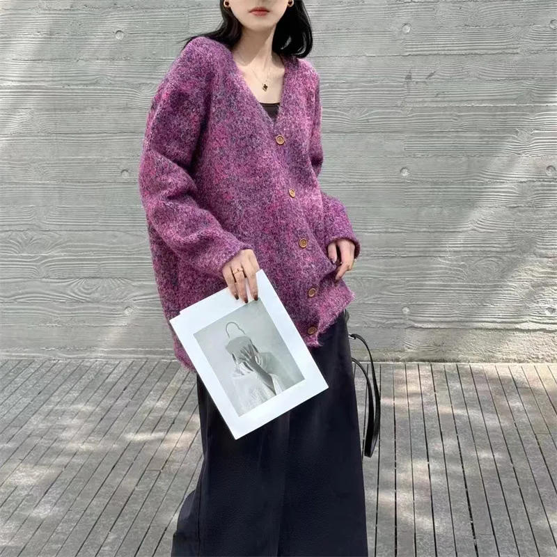 الخريف والشتاء نمط الكلية الجديدة أنيقة اللون منعت سترة الموضة النسائية طويلة الأكمام كسول سترة محبوكة #4