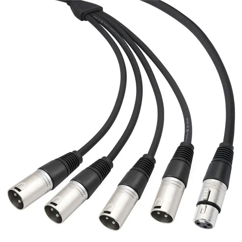 ABJF-3Pin XLR 1 Female To 4 Male Y Splitter Audio Cable,4Way-1 XLR Single Input To Four Output Parallel Connection Cable