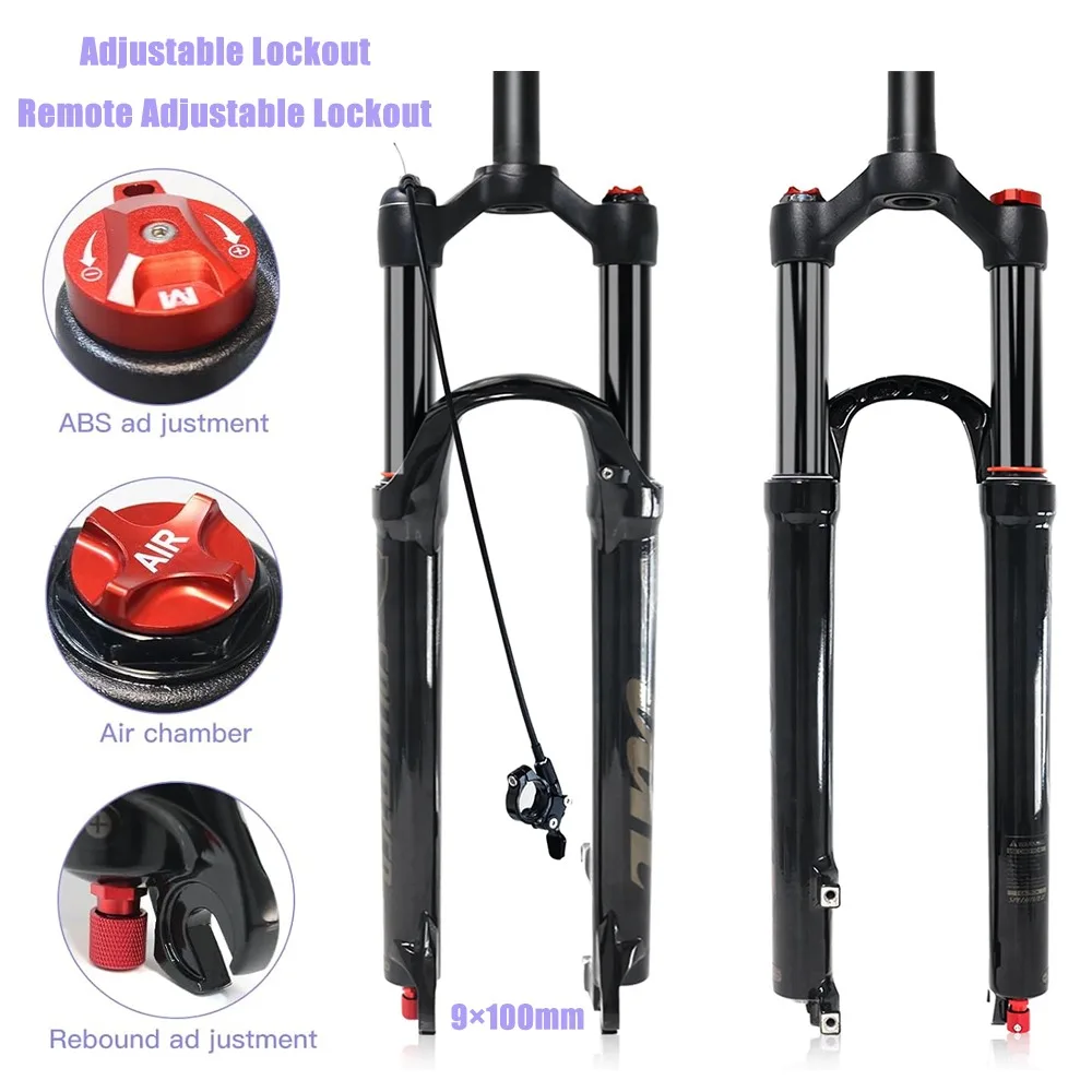 

26/27.5/29" MTB Air Suspension Fork Rebound Adjust 120mm Travel 9mm QR 1-1/8" Straight Tube Ultralight for XC/AM