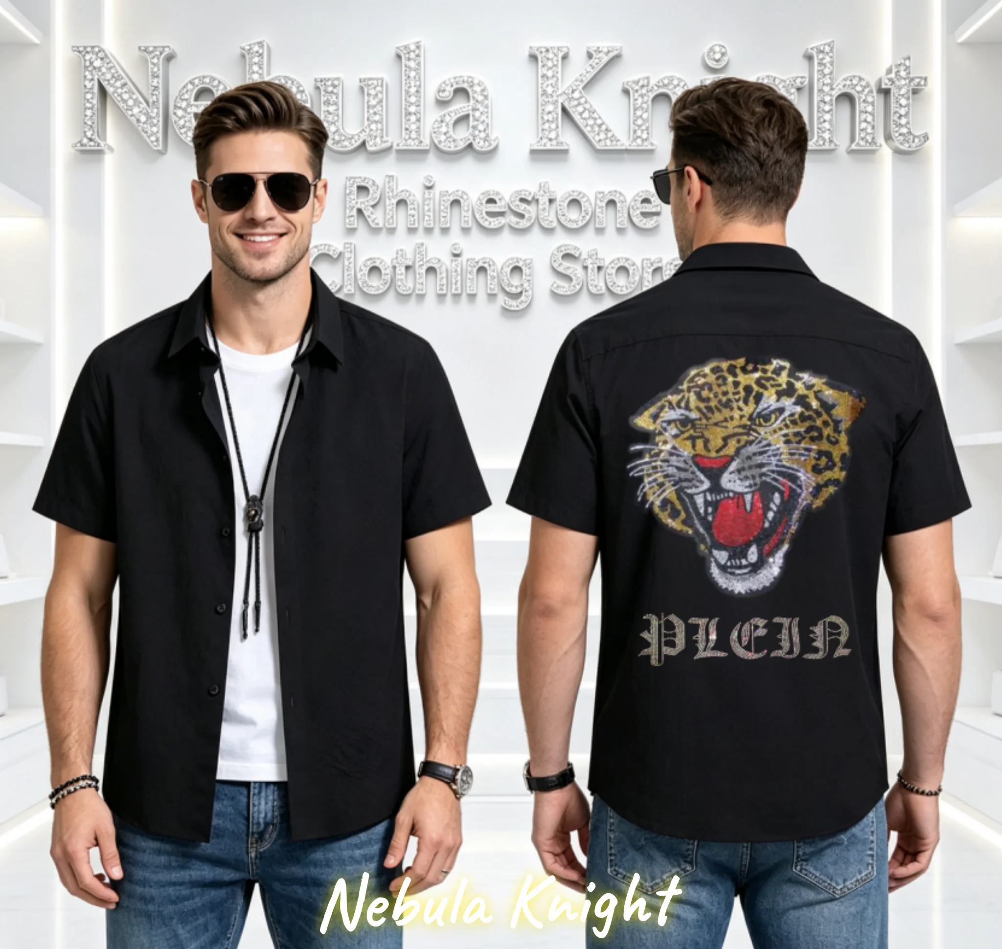 European Style Men Sparkling Shirt Rhinestone Shirt Hip Hop Luxury Drill Short Sleeve Top Male Summer Streetwear Casual Shirt