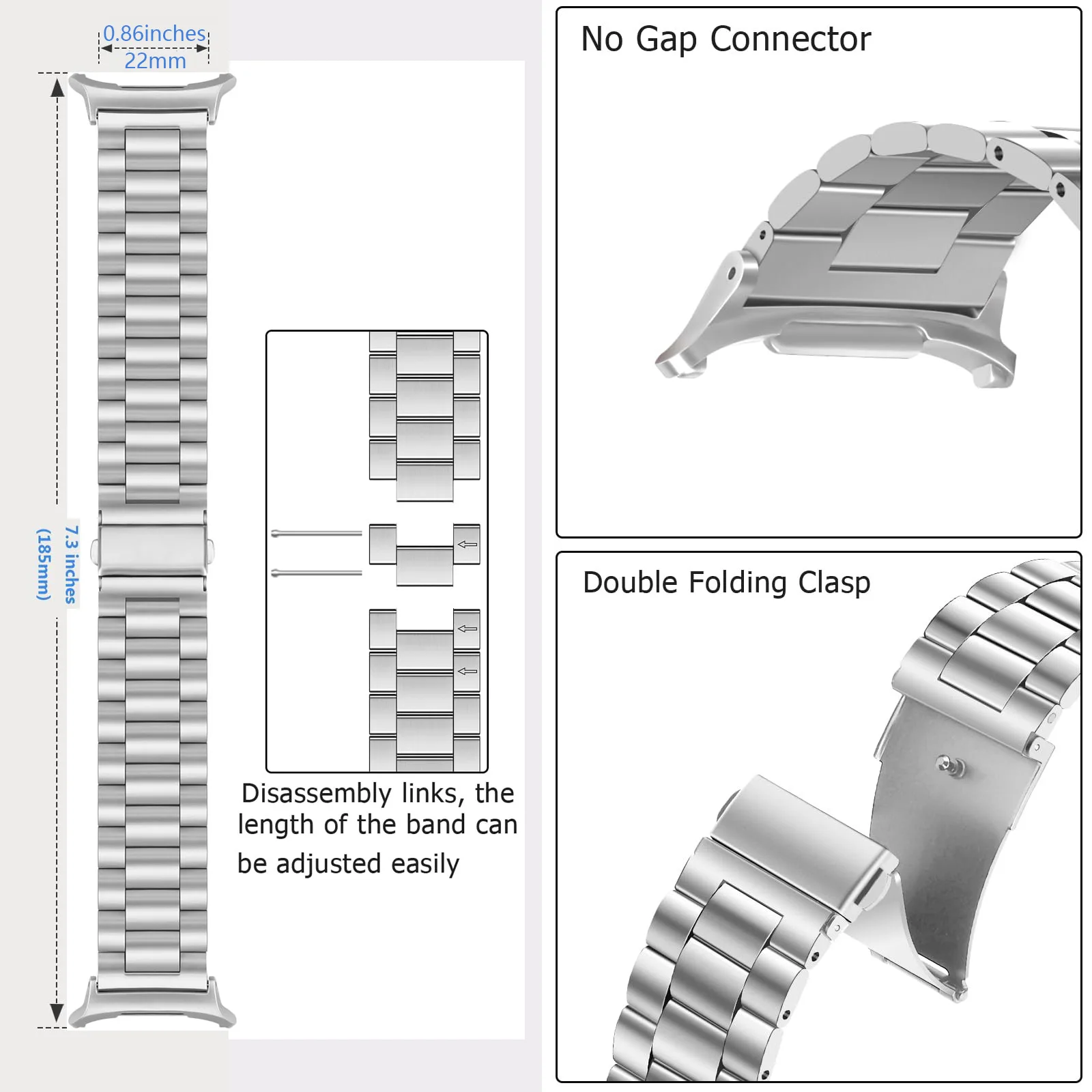 Stainless Steel Strap for Samsung Galaxy Watch 8 Three-bead Metal Strap Solid Stainless Steel Samsung Ultra Strap