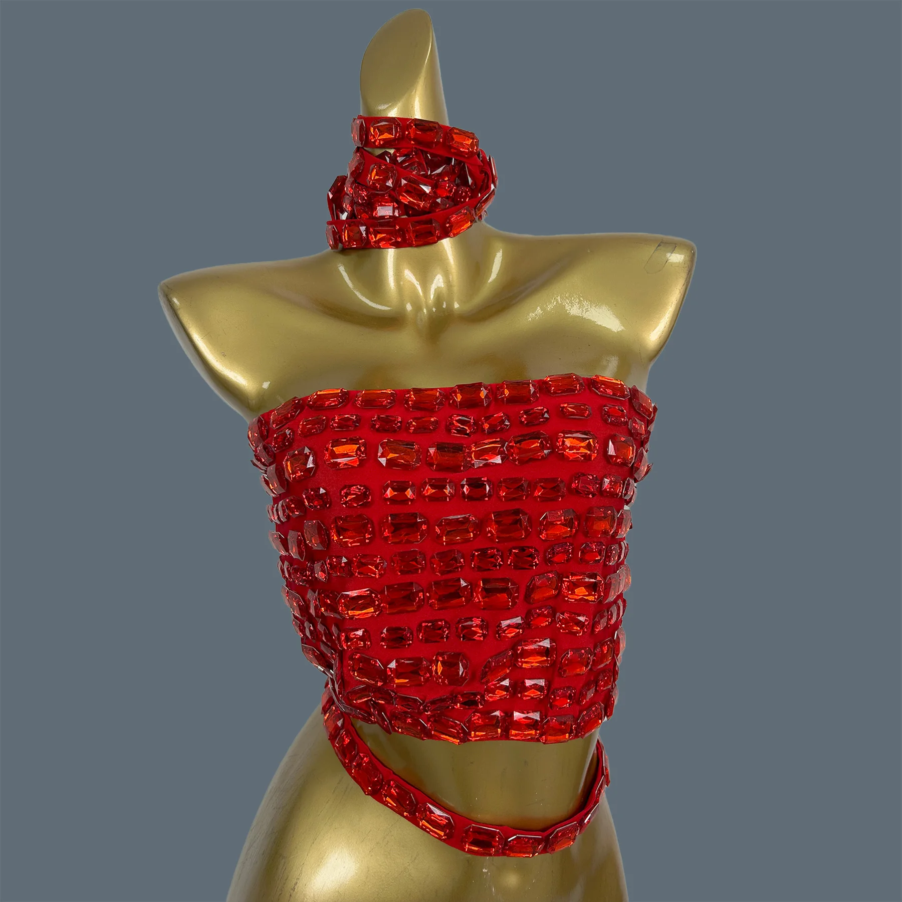 

Fashion Sparkly Big Rhinestone Sexy Hanging Neck Strapless Small Tank Tops Night Party Spicy Girl Outfit Corset Crop Tops Momo