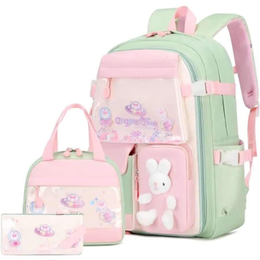 

Girls Backpack Set, 3PCS School Backpack for Girls, Kawaii Bunny Backpacks for Girl Kindergarten Elementary School Preschool Tr