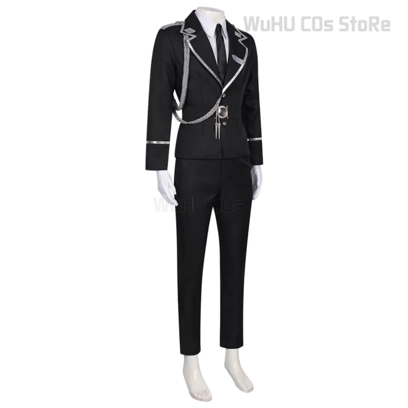 ชุดเครื่องแบบยามสัตว์เลี้ยงทำจากแส้วิกผมสั้นสีม่วงสำหรับผู้ชาย Aki Myojin ชุดคอสเพลย์ผู้หญิงคำกล่าว