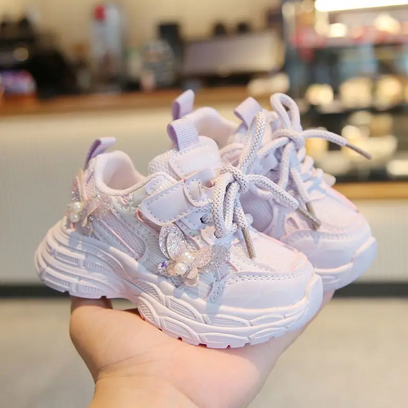 

Girly Heart Children Sports Shoes New Pearl Princess Baby Soft Running Shoes Fashion Sneaker Comfortable Gifts for Kids