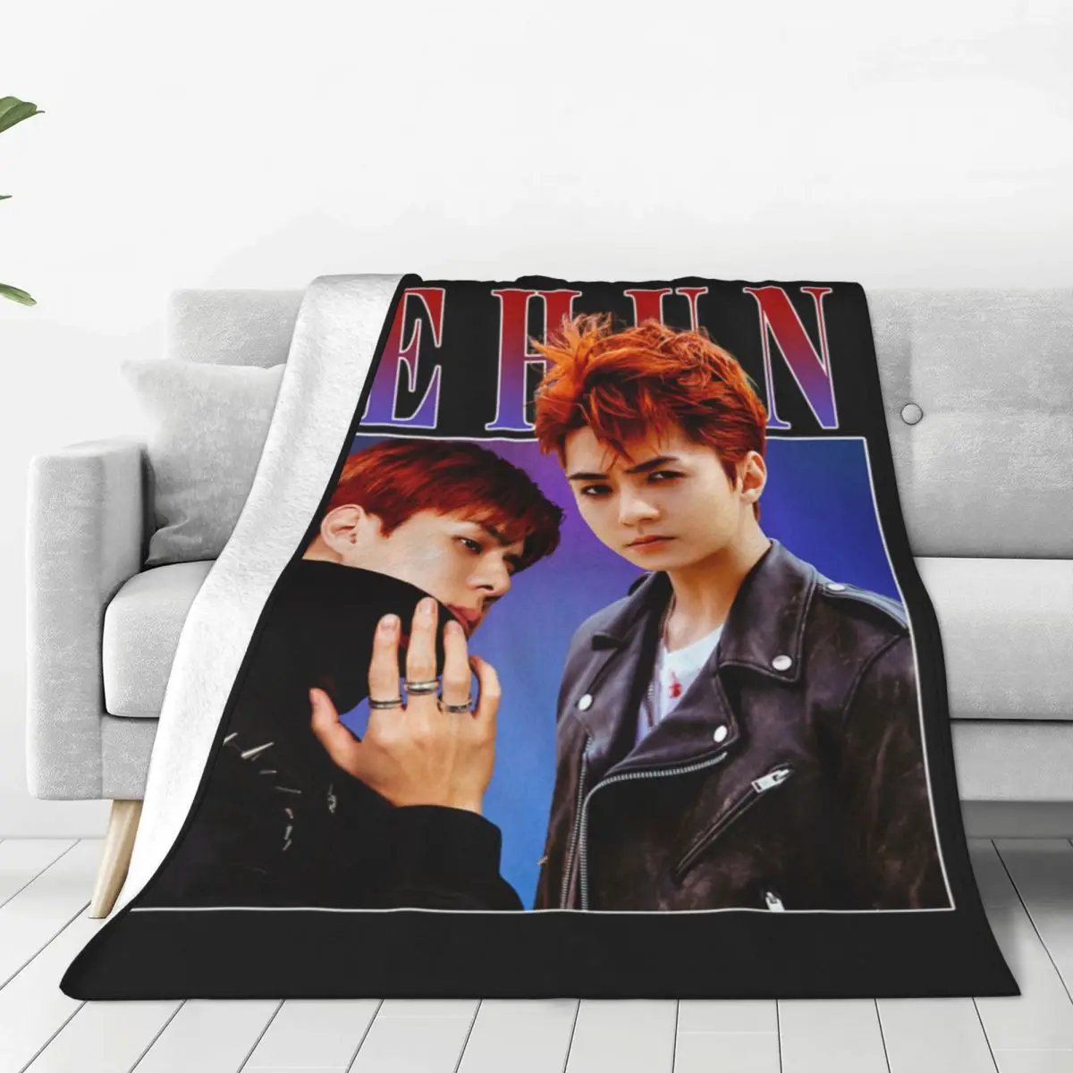 Korean Pop Muisc Group Flannel Blanket Quality Warm Soft SEHUN Throw Blanket Winter Airplane Travel Outdoor Print Bedspread