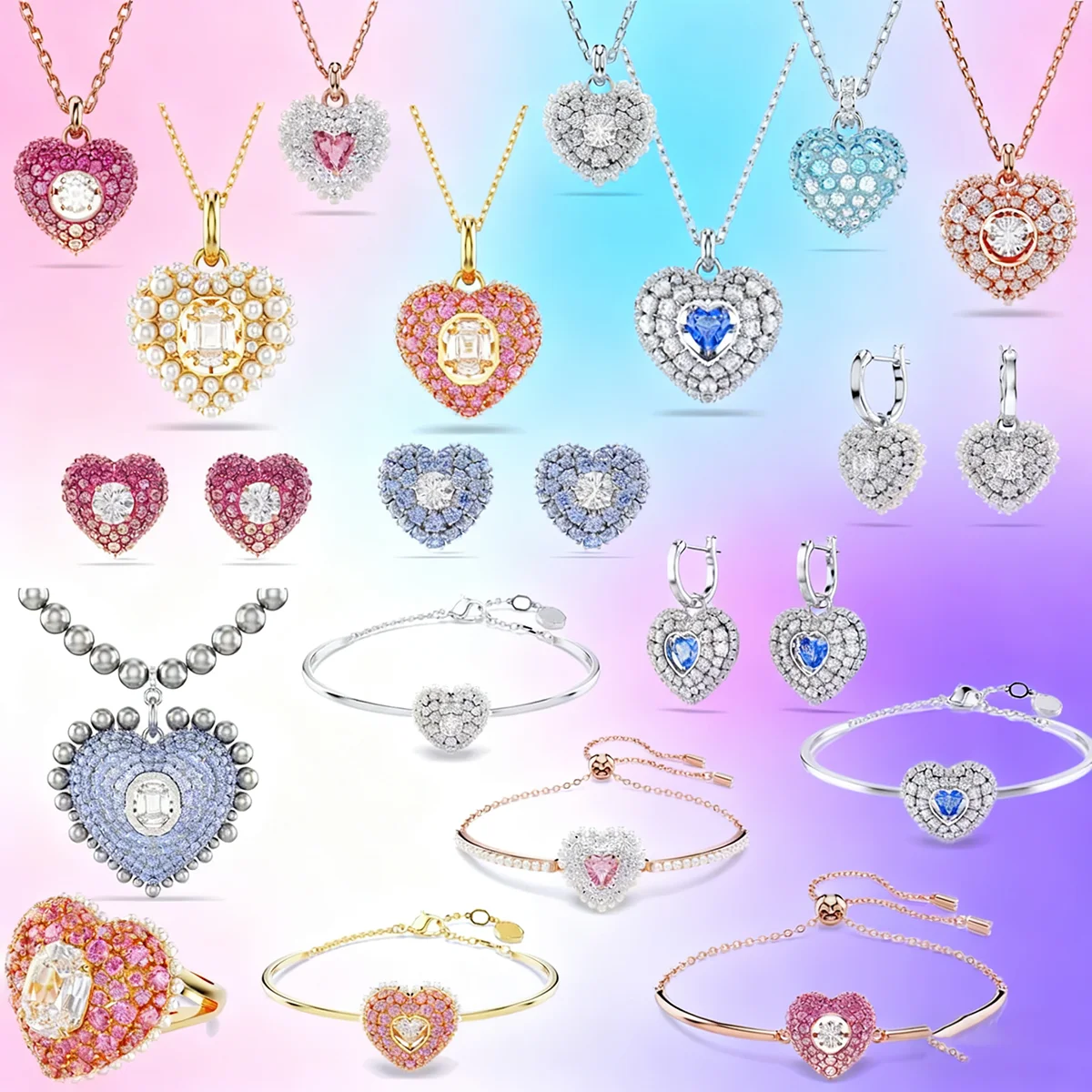 

Подвески, модный комплект изящных ювелирных изделий, роскошное ожерелье в форме сердца и любви, жемчужные серьги, браслет-вентилятор, романтический подарок для женщин, ювелирные изделия