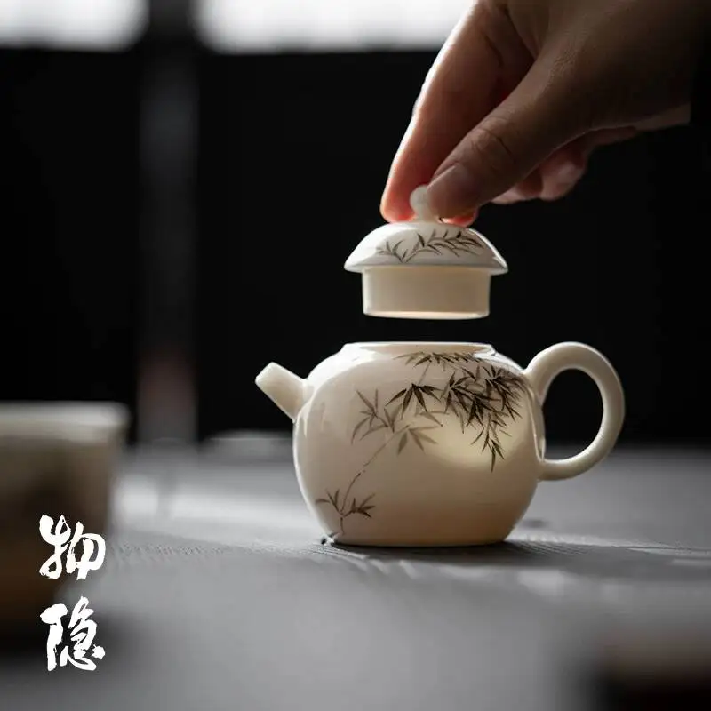 Wuyintang Ceramic Hand Painted Ink Bamboo For Home Use Underglaze Color Small Teapot With Single Ball Hole Filter Tea Set