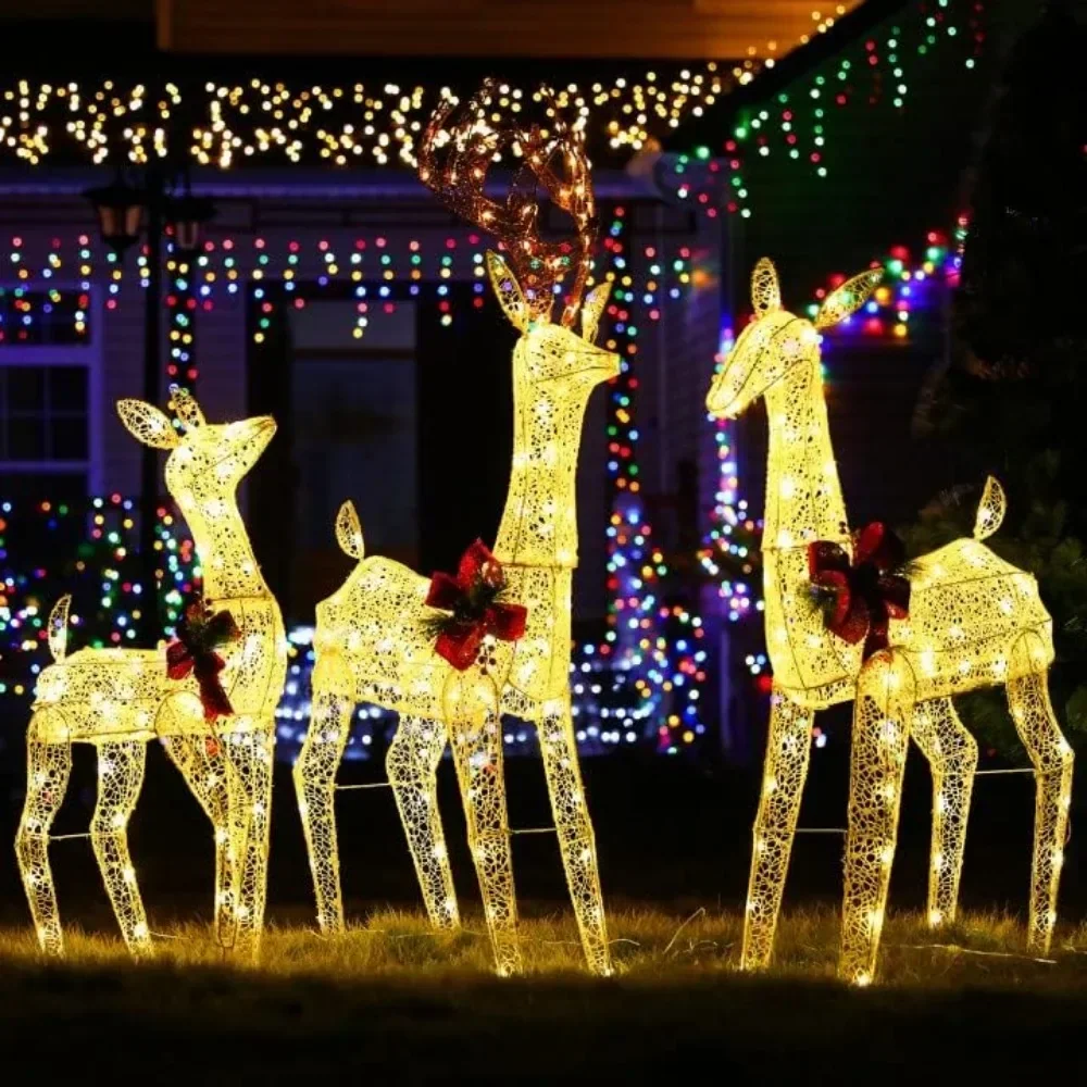 Christmas Decorations 3-PCS Lighted Reindeer for Outdoor Glowing Decoration with 230 LED Lights, Battery Christmas Inflatables