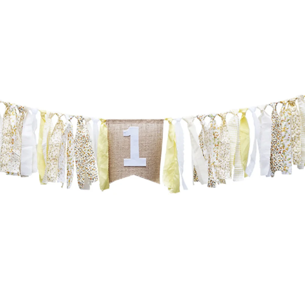 

1Pcs Baby Birthday Banner Cloth Yellow 1st Birthday Party Decoration Digital Printed Pull Flag Nursery Room Baby Shower Decor