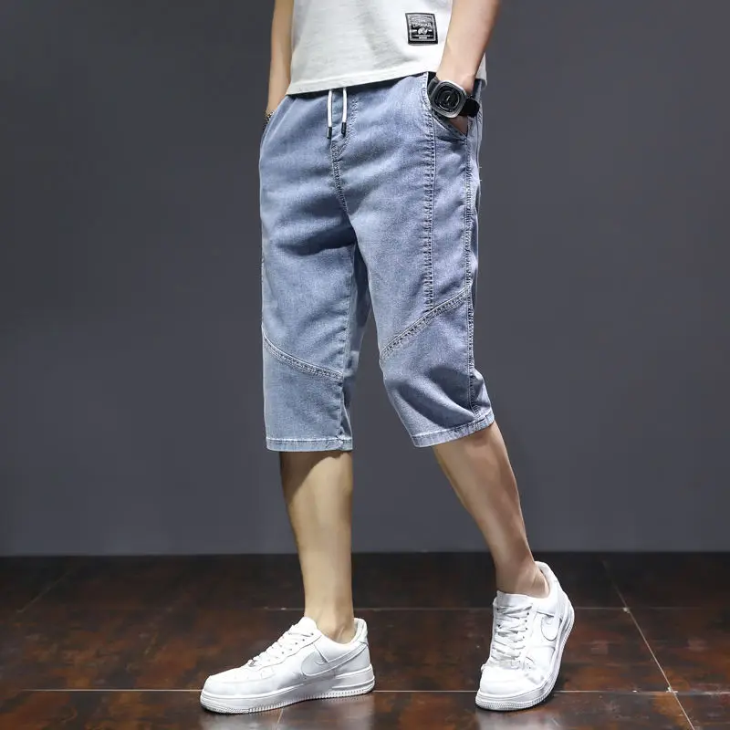

Summer Thin Casual Men's Denim orts Five-Quarter Length Outerwear Straight Leg Trousers Cotton Polyester Blend