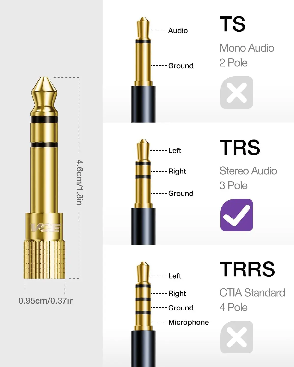 6.35 ملم (1/4 بوصة) ذكر إلى 3.5 ملم (1/8 بوصة) أنثى محول مقبس صوت ستيريو لكابل Aux، مضخم الجيتار، سماعة الرأس، 2 حزمة #6