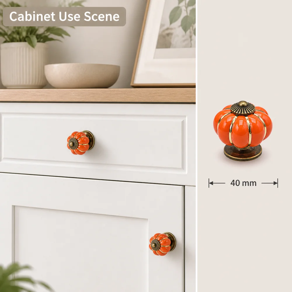 New Pumpkin Shape Cabinet Handles Single Hole Colorful Door Knobs Round Shape Decorative Drawer Pulls Kitchen Cabinets