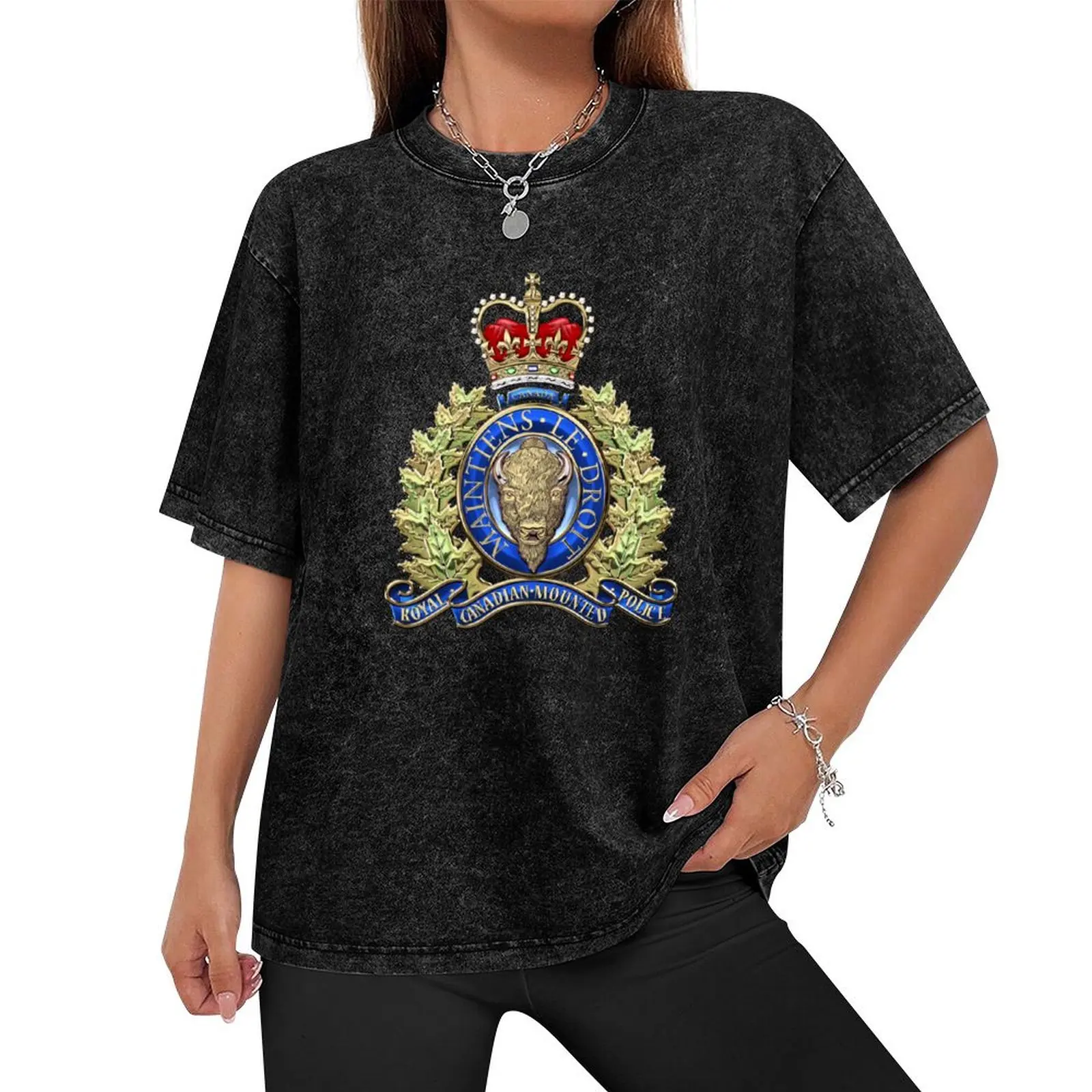 Royal Canadian Mounted Police - RCMP Badge over Red Velvet T-Shirt oversized shirts graphic tee men