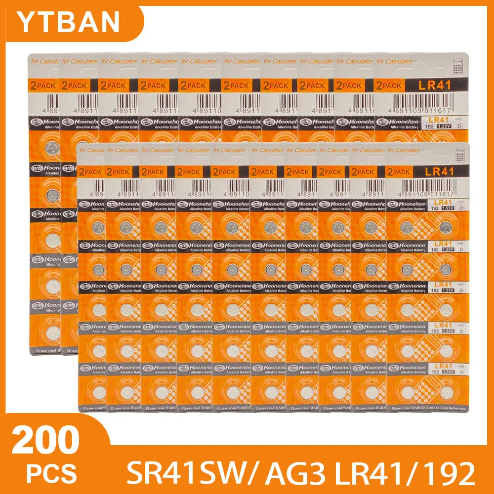 

200 шт., щелочные батарейки LR41 AG3 1,55 V SR41SW 192 392 L736 LR736 G3 SR41 392A CX41 для электронного пульта дистанционного управления