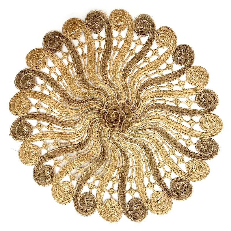 Beautiful Gold Color Floral Placemat Gold Color Thread Embroidery Placemats 26cm-28cm Round