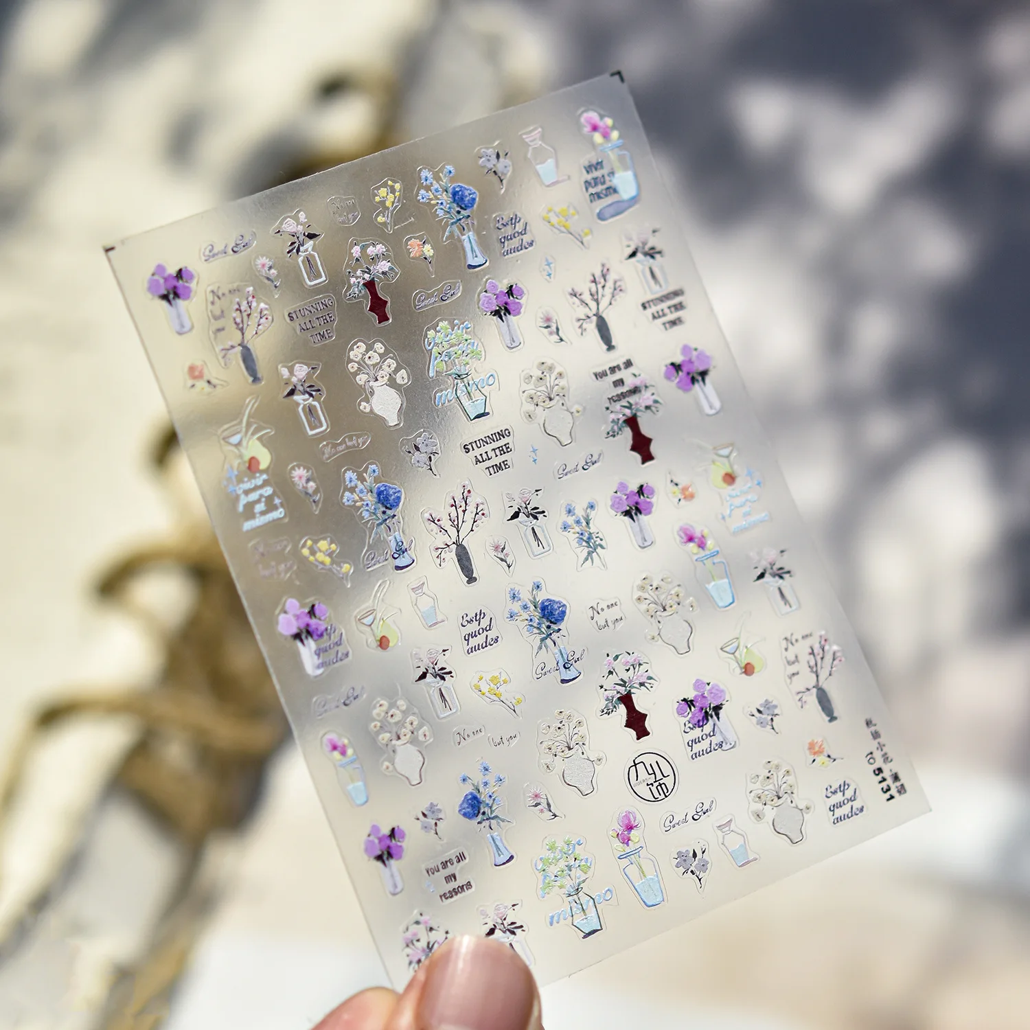 Mode elegante atemberaubende Ikebana Rose Pflaumenblüte Gänseblümchen Vase Blumenarrangement Winter süße Nail Art Dekorationen Aufkleber DIY