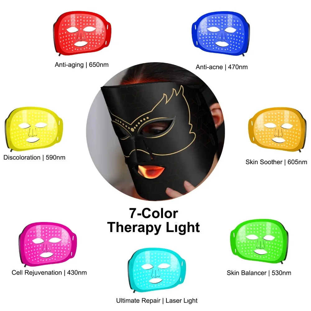 Máscara facial con luz LED, dispositivo de terapia de luz infrarroja roja y azul, 7 colores con LED de alta intensidad, belleza para el cuidado de la piel