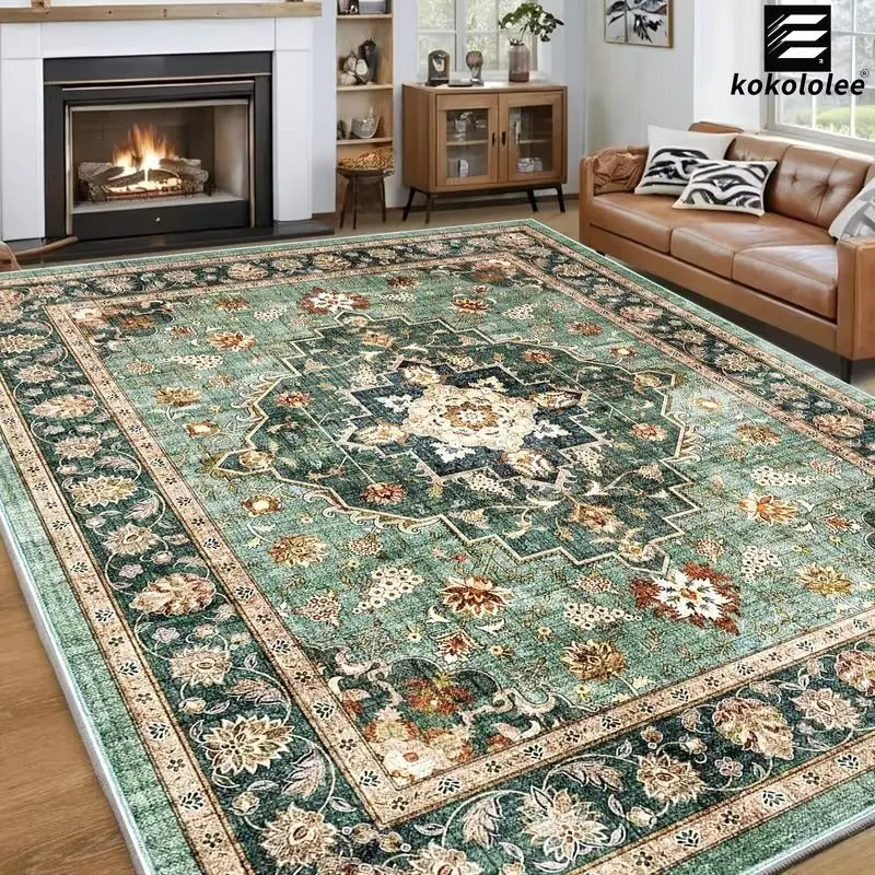 VIKAMA Persian Floral Rug Sound-Absorbing and Non-Slip Indoor Decorative Rug Living Room Sofa and Coffee Table Carpet Home Decor