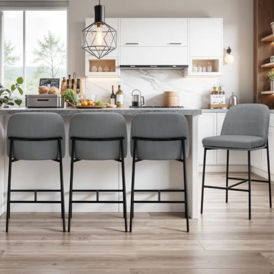 

Набор из 4 барных стульев высотой с прилавок, 25 дюймов, современные тканевые стулья для кухонного острова с мягкой спинкой, без подлокотников