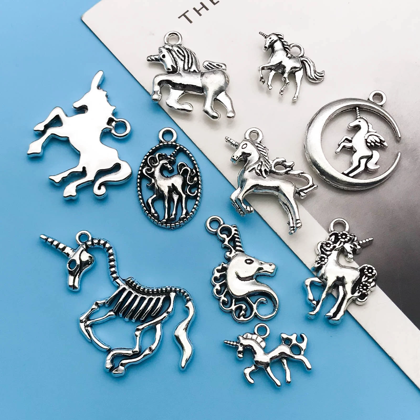 6/10Pcs Antique Silvery Vintage Unicorn Charms Animal Shaped Small Pendant For Jewelry Making Findings Crafting Accessory