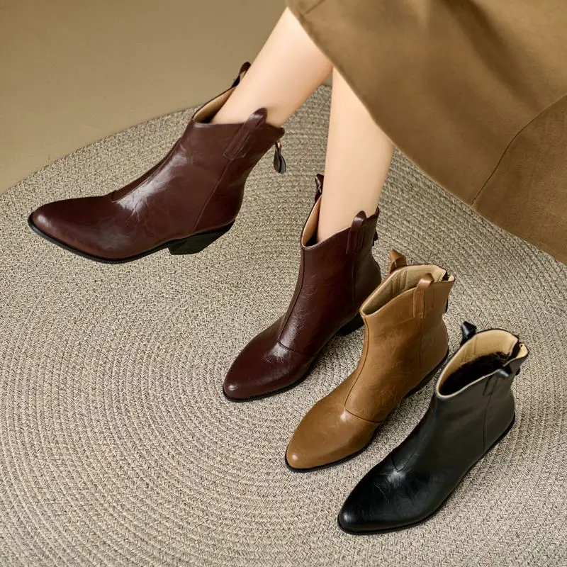 Girseaby 2024 New Leisure Women Western Boots Pointed Toe Block Heels 6cm Zipper Large Size 46 47 48 Fashion Female Ankle Bota