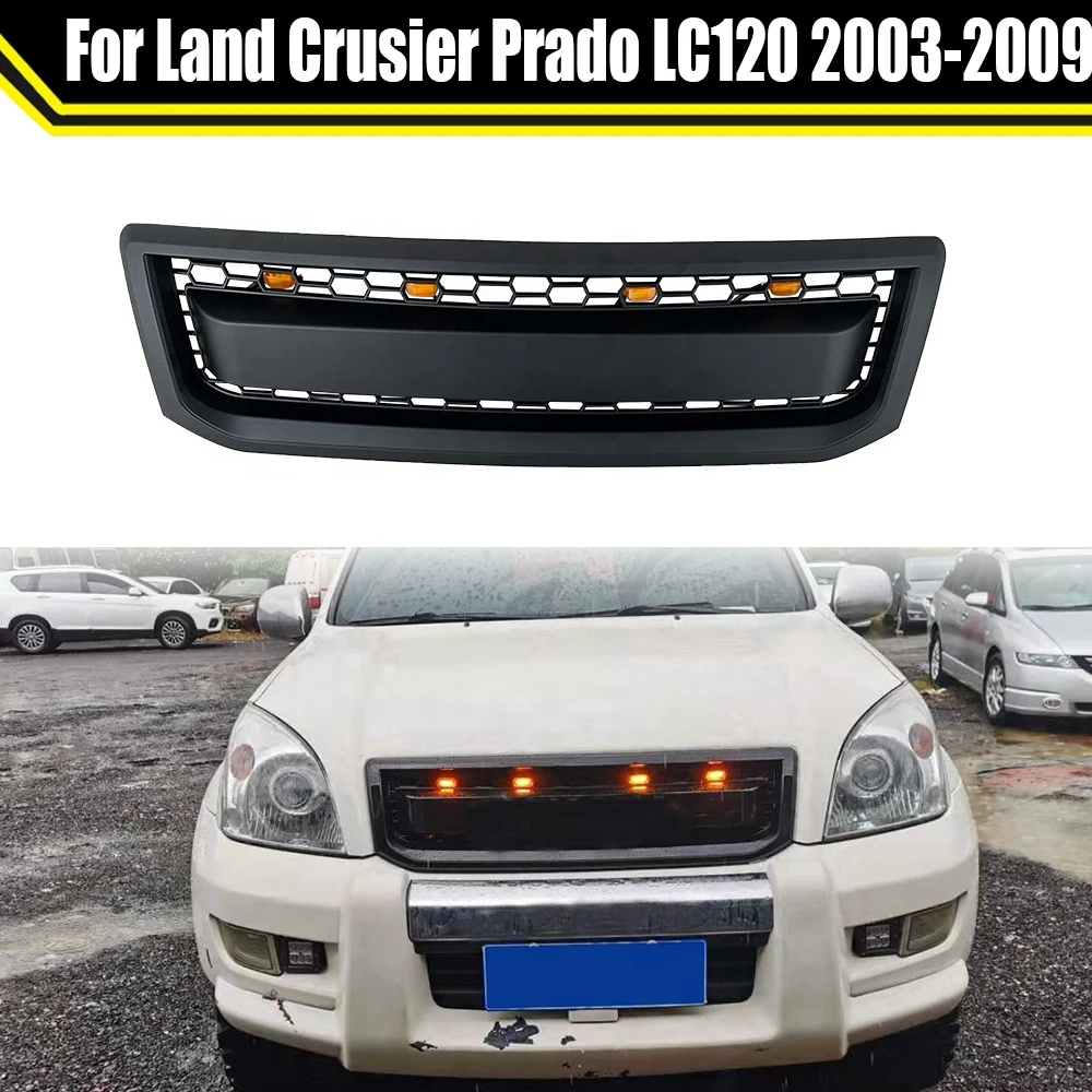 Modified Front Racing Grille Car Grills ABS Mask With Lights Fit For Land Crusier Prado LC120 2003-2009 Auto Exterior Parts