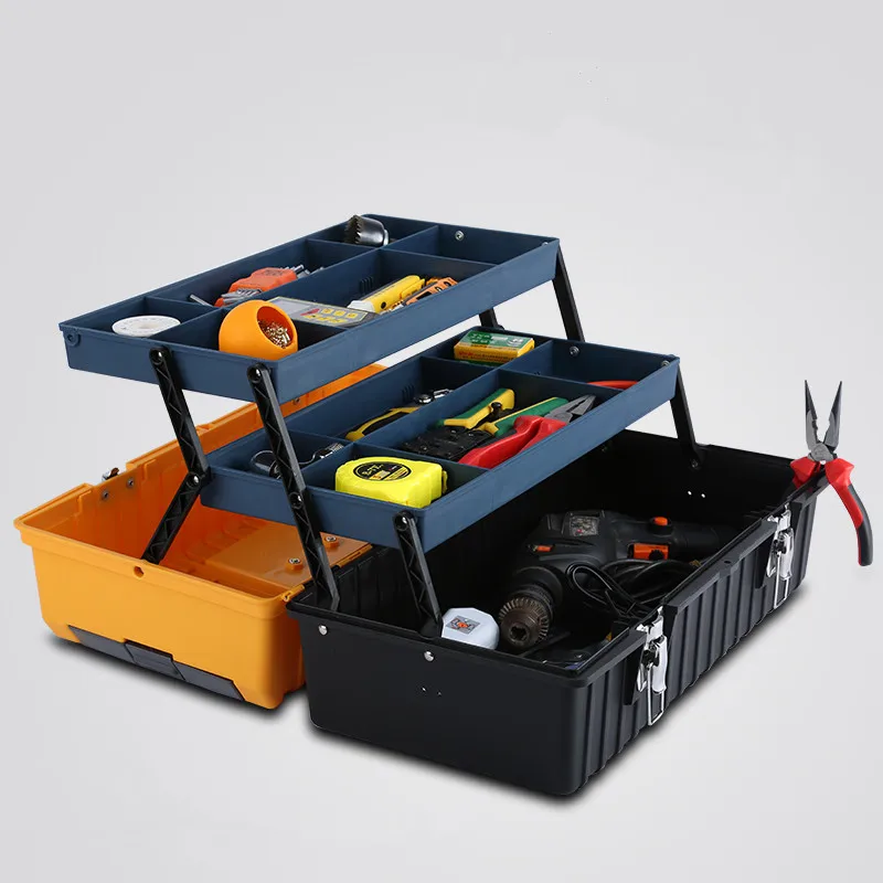 17 Inch Plastic Tool Box with Handle Tray Compartment Storage Box Hammer Pliers Screwdriver Tool Holder Container Case