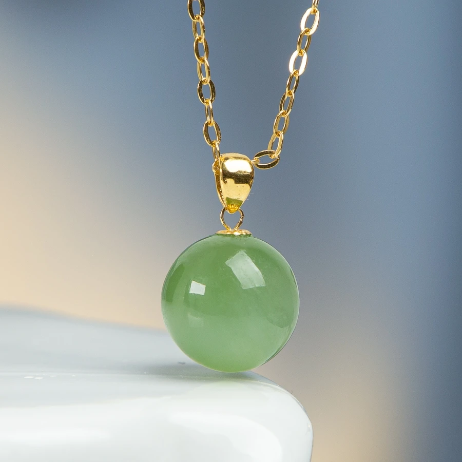 

TIMESWIND Green Natural A-type Jade Round Bead Women Simple S925 Necklace with Certificate