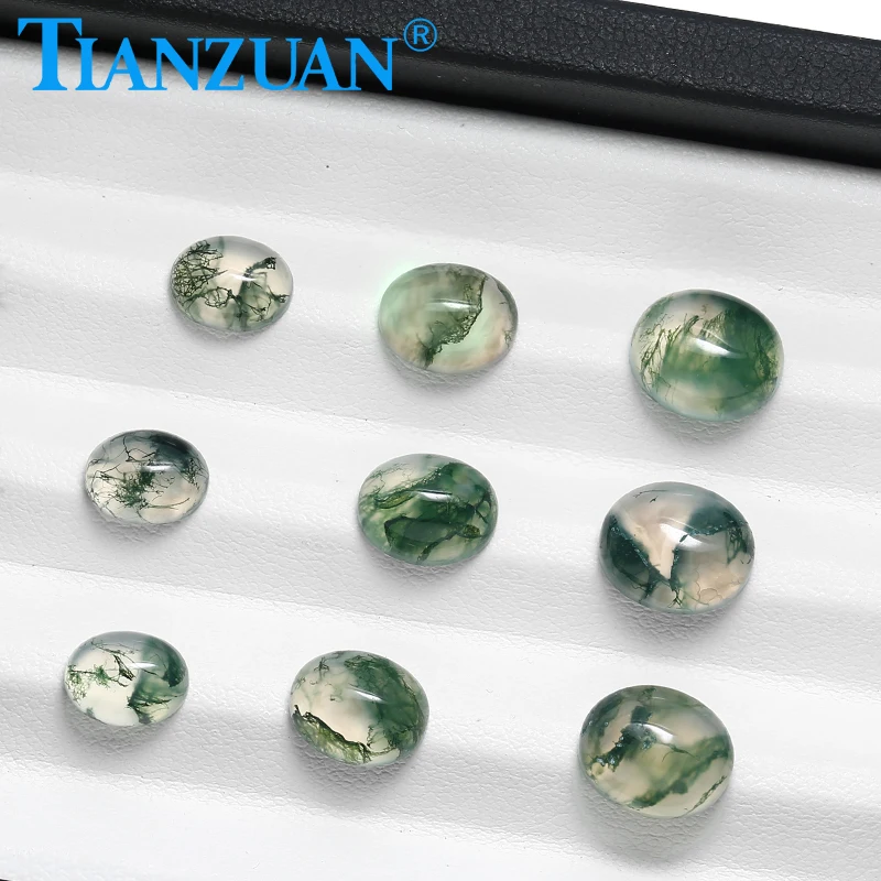 Seaweed Green Agate Natural Agate Stones Oval Shape Cabochon Cut Flat Bottom Agate Beads Loose Gem Stone for Jewelry Making