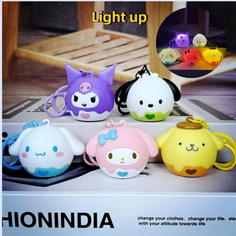 Cinnamoroll Mini Night Light Pendant Melody Kuromi Anime Luminous Cute Cartoon Doll Keychains Bag Key Chain Children Gift Toys