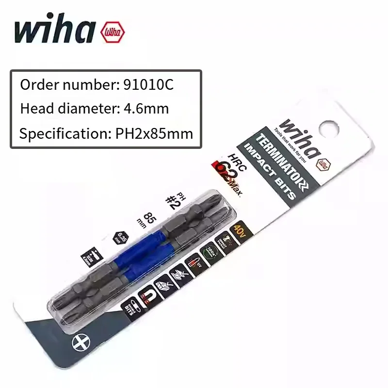 Wiha 2PC 16PC Schraubendreher-Bit-Set 1/4 Zoll Sechskantschaft Rutschfester Bohrer PH2 Länge 65/85/100mm Handwerkzeug 91001C-91011C – Detail 15