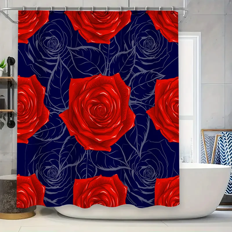 

Высококачественная занавеска для душа с рисунком красных роз для декора ванной комнаты, водонепроницаемая полиэфирная ткань, поставляется в различных размерах.
