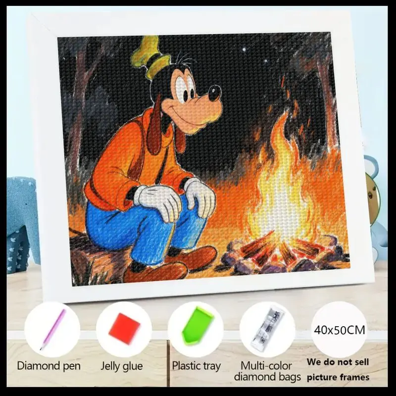 

1 шт. Disney Goofy Campfire Night 5D комплект алмазной живописи, полная дрель, мультяшный персонаж, набор для рукоделия «сделай сам», 40x50 см, кристалл, большой драгоценный камень