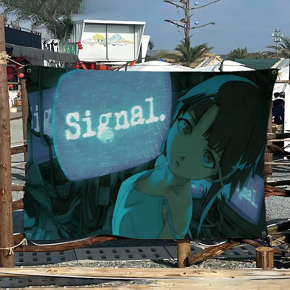 S-Serial-Experiments-Lain-Anime Small Size Cheerleading Banner Hand Pulled Flag Outdoor Atmosphere Flags