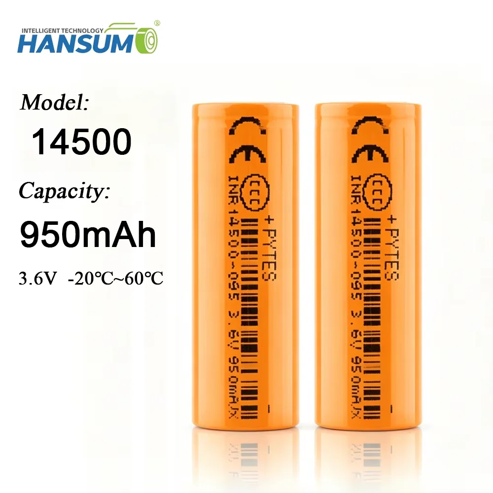HANSUM Rechargeable Lithium Batteries 14500 950mAh 3.6V Real Capacity 14500 Battery Powerbank for Flashlight/Remote Control/Toy
