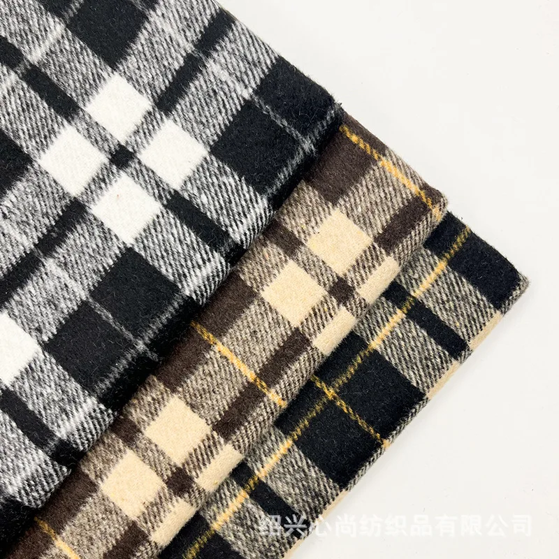 Autumn Winter New Plaid Woolen Unisex Wear Overcoat Trench Coat Fabric Shoes and Hats Bags