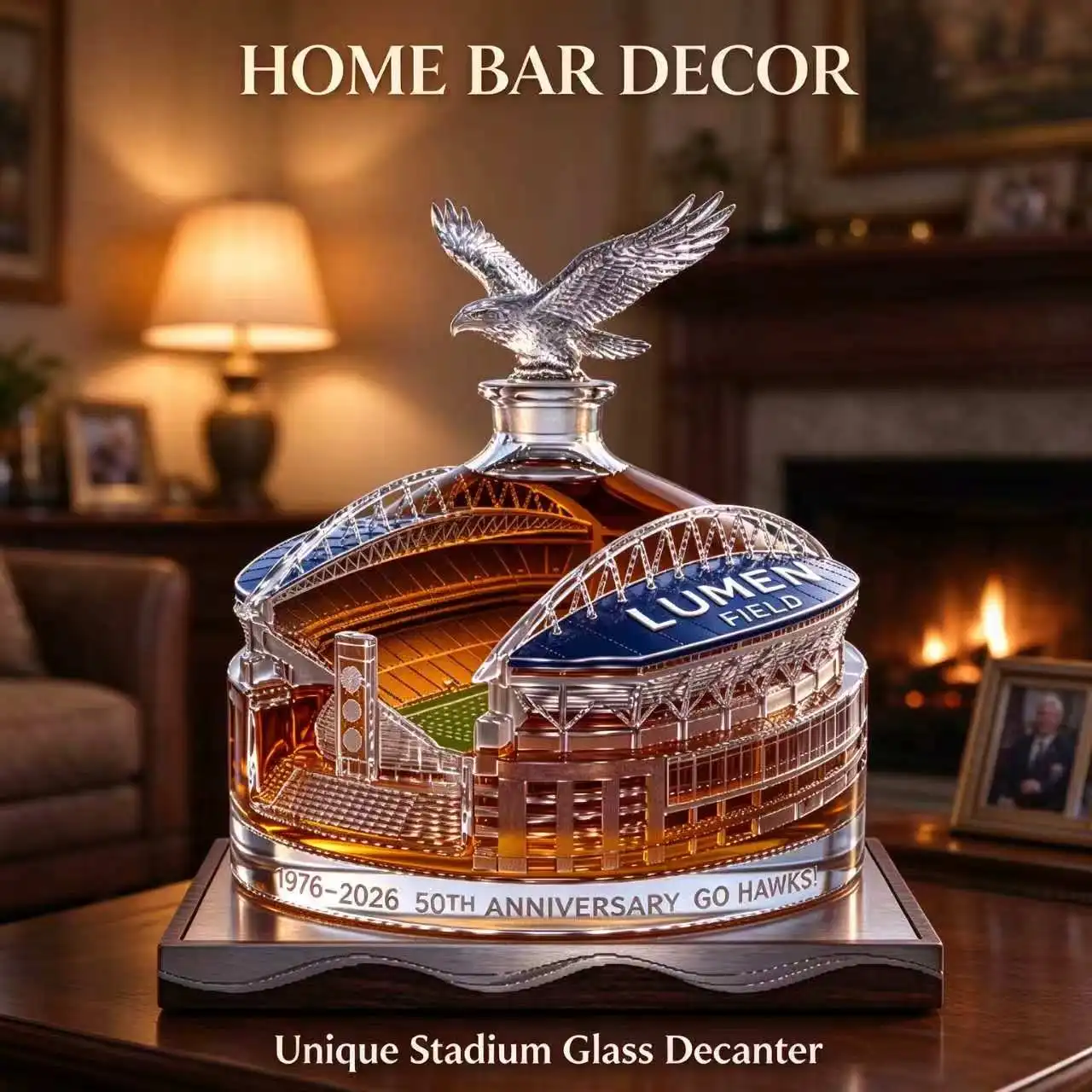 Creative Stadium Shaped Glass Decanter, Eagle Stopper Liquor Bottle, Collectible Barware, Gift for Bourbon Enthusiast