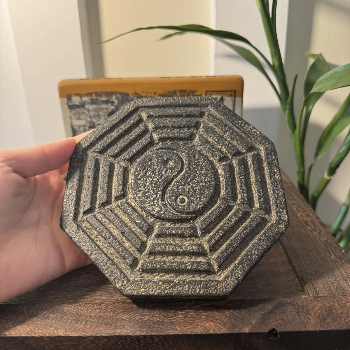 13.5cm Hand Carved Feng Shui Decor Chinese Ornament Taiji Bagua Stone Statue