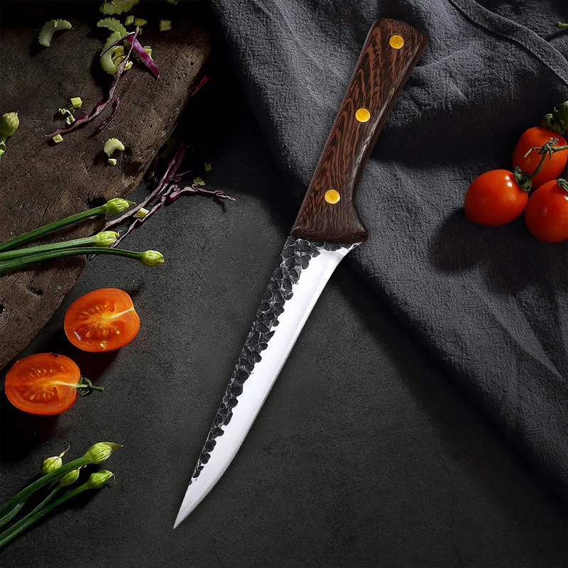 Utility Slicing Knife Barbecue Meat Fruit Fish Filleting Boning Knife Hand Forged Blade Wood Handle Kitchen Knives Chef Cooking