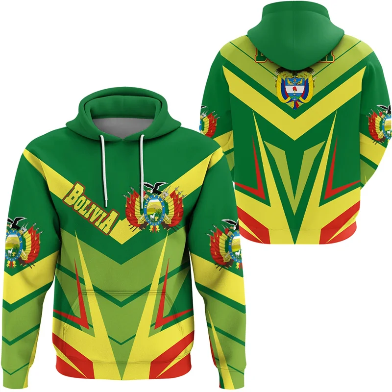 Bolivia Flag Hoodie Men 3D Printed Latin America National Emblem Sweatshirt Long Sleeve Pullovers Tops Sports Running Hoodies