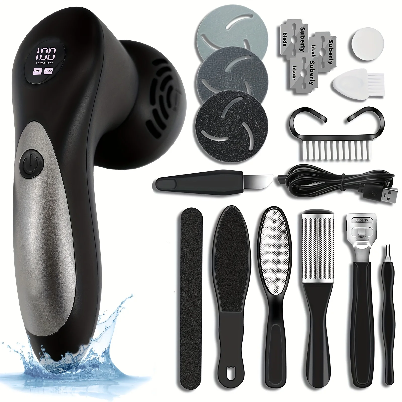 Rechargeable Foot Callus Remover: 14-in-1 Waterproof Scrubber - Pedicure Kit with 2 Speeds - Foot Care Made Easy