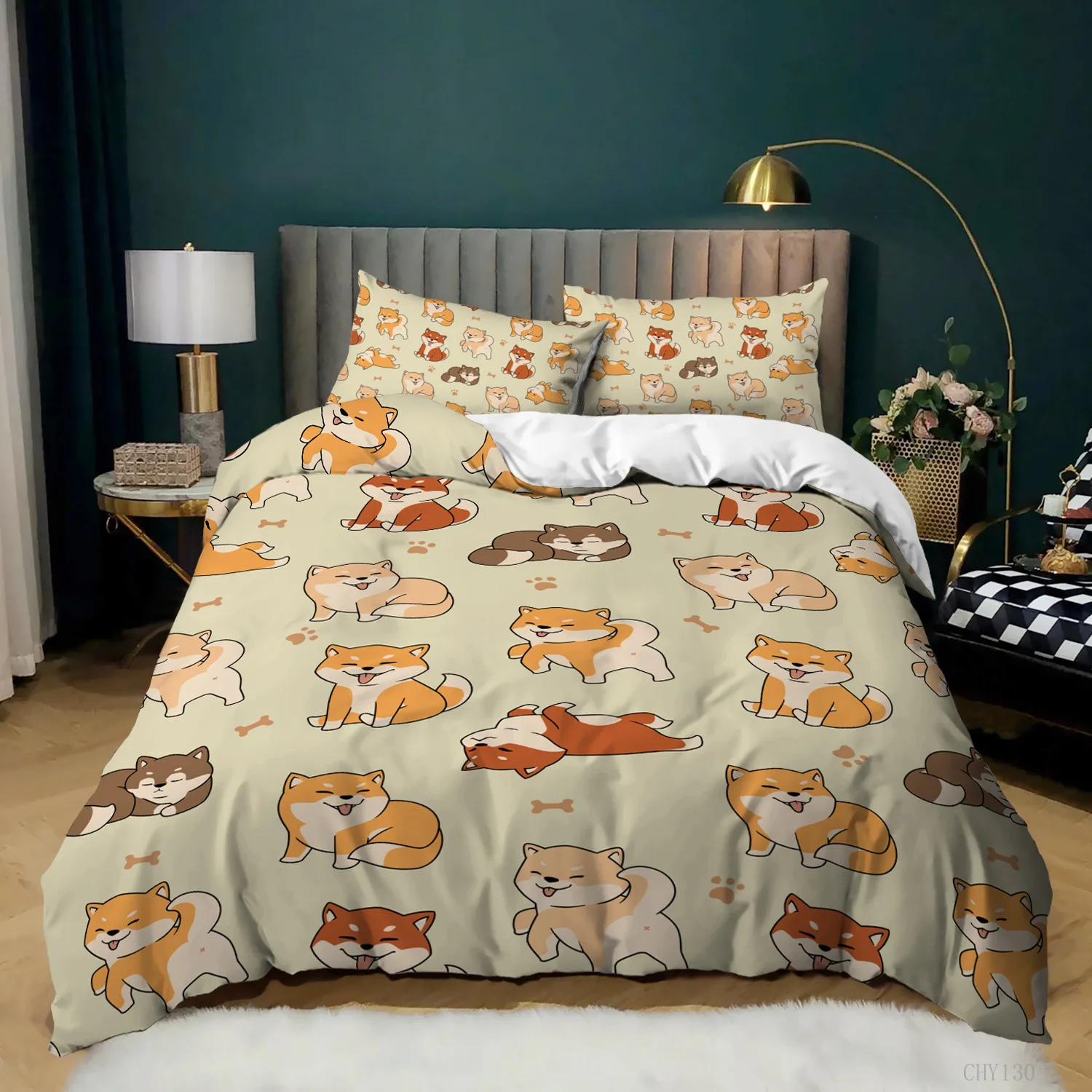 Cute Dogs Bedding Set For Kids Adults Cartoon Corgis Dog Design Duvet Cover Pillowcase Bed Linen Kawaii Style Single Double Size