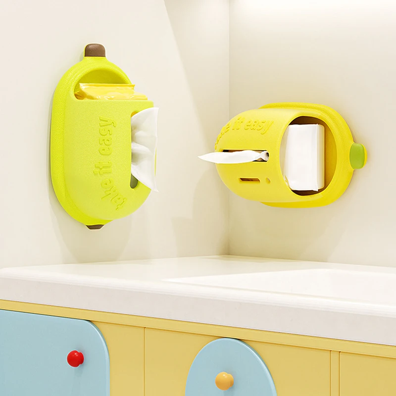 Niedliche bananenförmige, an der Wand montierte Taschentuchbox, kein Bohren erforderlich, selbstklebender Serviettenhalter für Badezimmer, Küche, Schlafzimmer