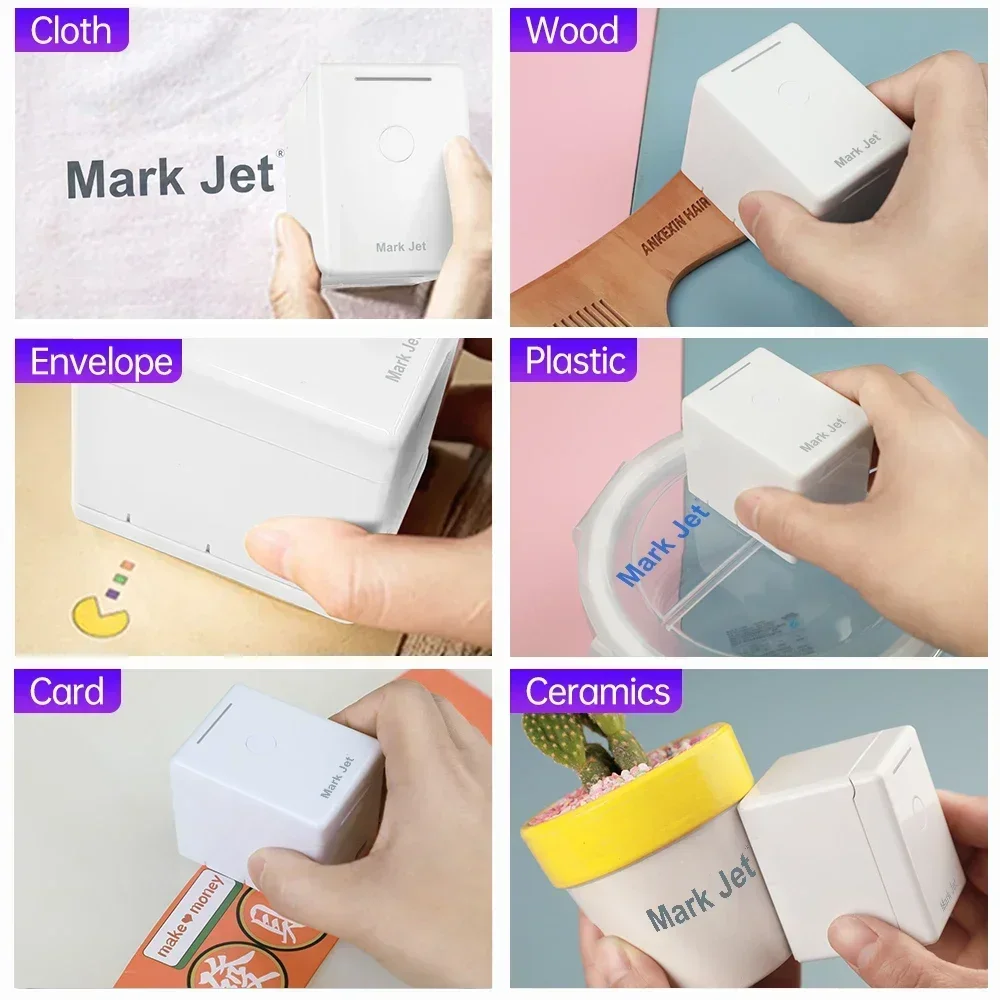 Imagem -02 - Mark Jet Portátil Mini Impressora Jato de Tinta Portátil para Foto Logotipo Madeira Etiqueta Tecido sem Fio Móvel Impressão Colorida Tinta Solúvel em Água