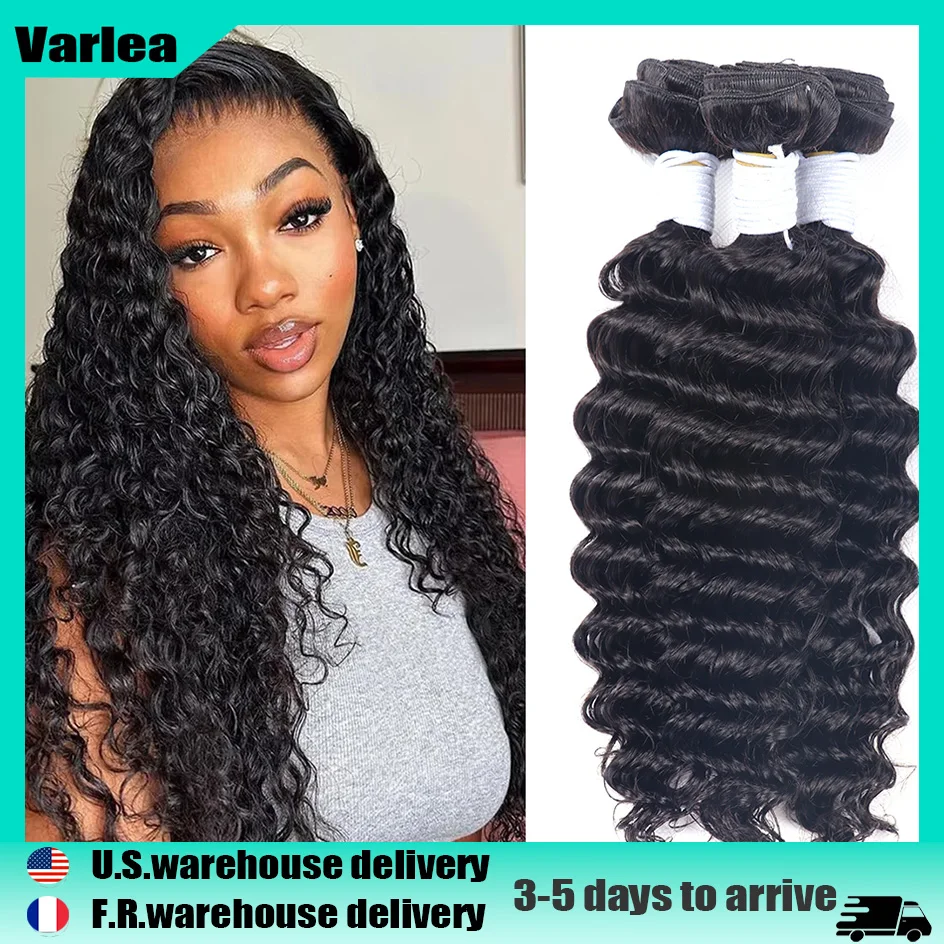

Varlea Curly Bundles Человеческие волосы Deep Wave Water Wave Парик из натуральных волос 3 шт. Натуральный черный парик Человеческие волосы Пучки необработанных волос для женщин