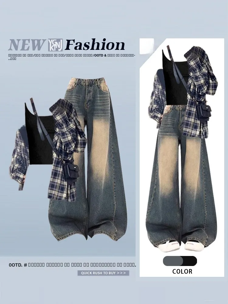 

Крутой модный джинсовый комплект Sister Spicy Girl, дизайн 2025 года, корейский Sle Clete, осенний гардероб, корейский драматический наряд, футболки