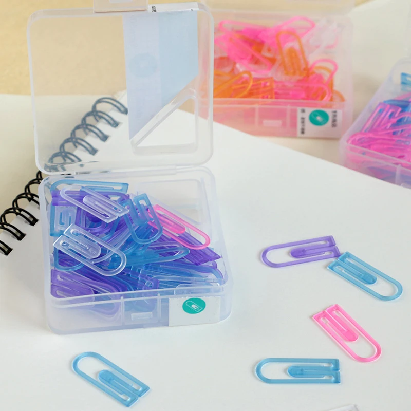 1Box ABS Colorful Mini Paper Clips Kawaii Stationery Candy Color Clear Binder Clips Photos Tickets Notes Letter Paper Clip